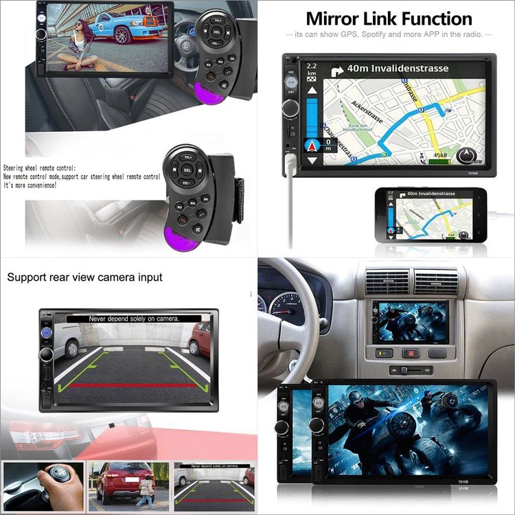 7'' Doppel DIN Autoradio GPS Navigation mit Rückfahrkamera für