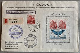 Sonderpostflug SF 38.3b von Bellinzona nach Aarau mit W11