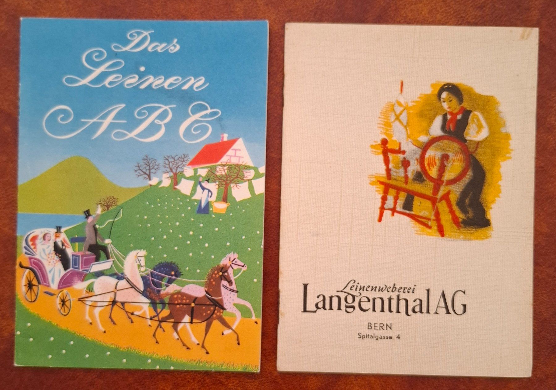 Dokumente: 2 Werbe-Broschüren der Leinenweberei Langenthal AG ca. 1940 – Gebraucht aus Wil SG von Clanx