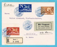 Chargé Luftpostbrief BASEL-BERN 27.V.1924 ! Ab Fr.1!