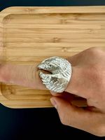 Handcarved Raven Silver Ring (41g 98% Silver) 
