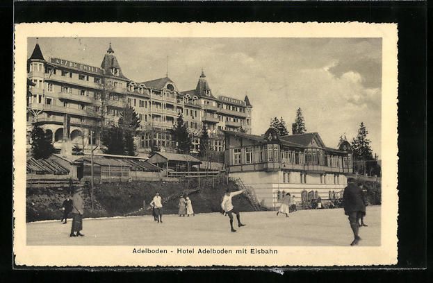 Cartoline postali: Adelboden, Hotel Adelboden mit Eisbahn – Usato da Berlin venduto da bartko-reher