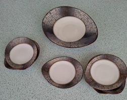 BAVARIA ELFENBEIN PORZELLAN Bisquit-Schale+ 6 Teller ca.1960