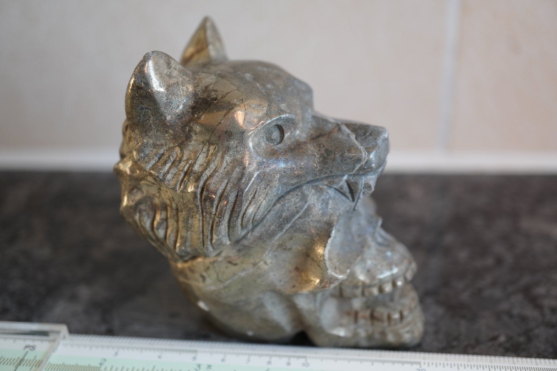 Minerali & Pietre curative: Pyrit Wolf  Skull   70mm x 45mm    TOPSTONE Detailliert – Nuovo e nell'imballaggio originale da Eschenbach SG venduto da topstone 5