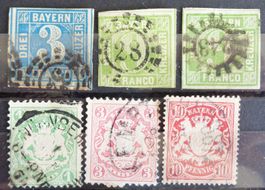 BAVIÈRE - BAYERN: 6 Gestempelte aus 1850–1888