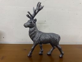 HIRSCH DEKOFIGUR MIT SILBER MIT GLITTER WEIHNACHTSDEKO🦌NEU