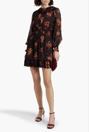 ULLA JOHNSON Mini Kleid Seidenchiffon mit floralem Print M