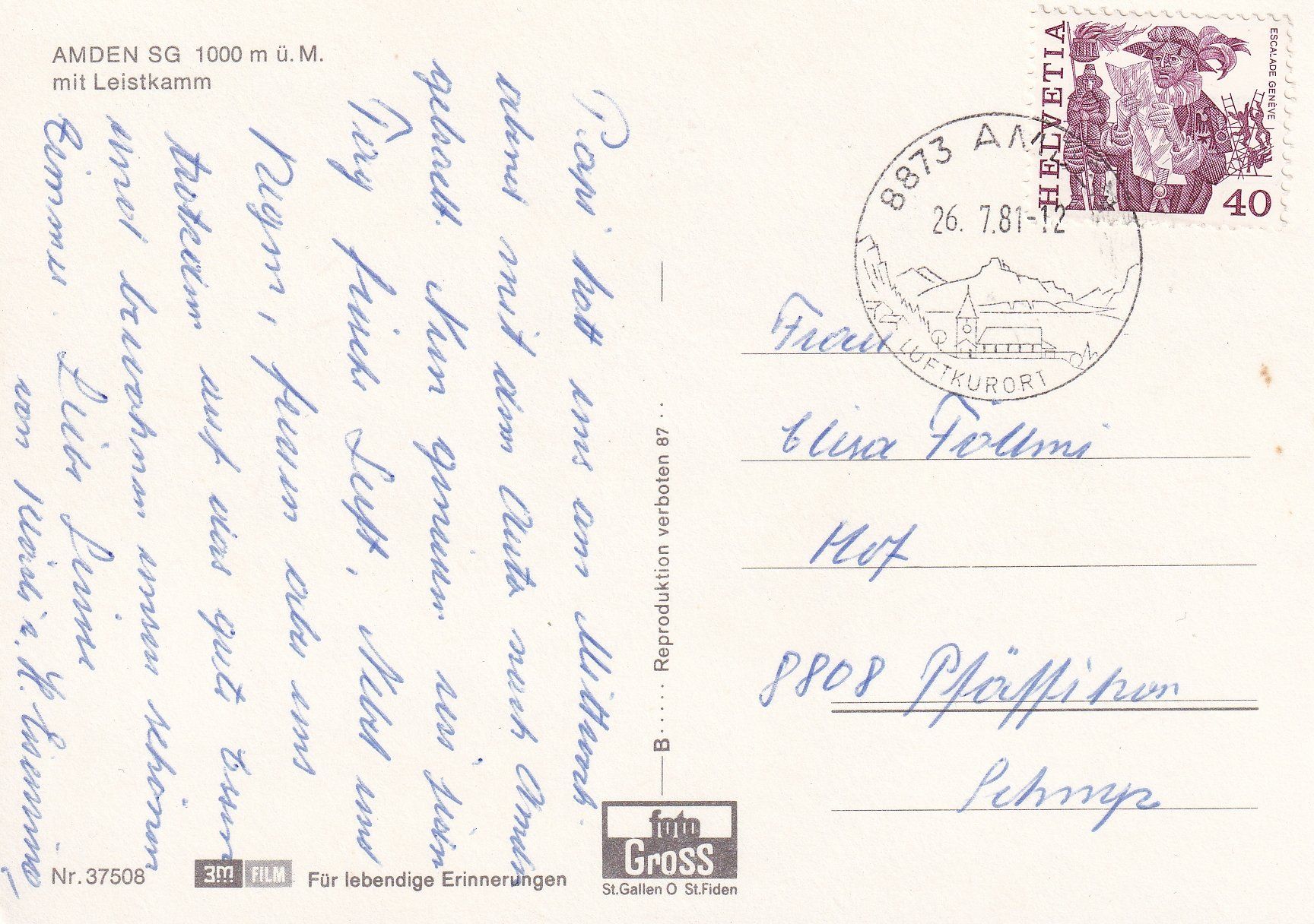 Cartoline postali: Amden /ay – Usato da Hombrechtikon venduto da Rudolf07 1