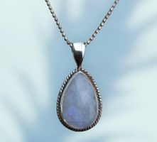 Regenbogen Mondstein Halskette 925 Solid Silber