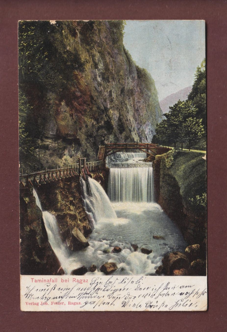 Cartoline postali: TAMINAFALL bei Ragaz - 1905 – Usato da Pully venduto da nicecards