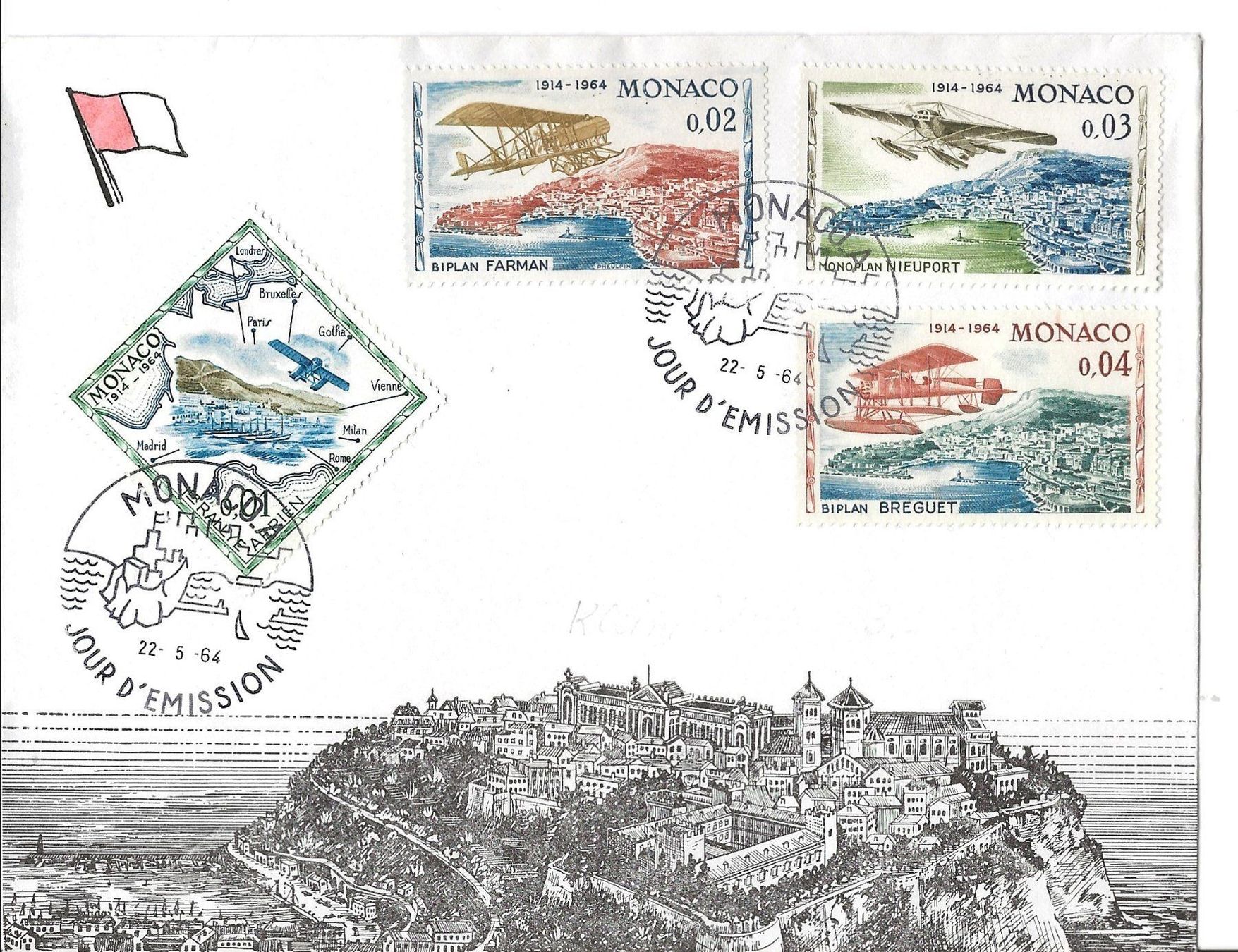Tutti i francobolli: Monaco, FDC 1964, Luftschiffe, Flugzeug, Verkehr – Usato da Frauenfeld venduto da Merk52