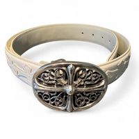 Chrome Hearts Gothic Cross Oval Silver Buckle Leather Belt