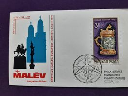 Erstflugbrief Budapest - Zürich, 1971, schönste Frankatur !!