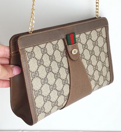 Gucci Vintage Clutch/Crossbody Tasche Leder Braun 