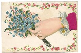 Hand - Blumen - Vergissmeinnicht - Präge-Litho - 1910