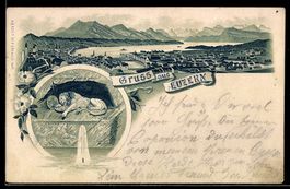 AK Luzern, Panorama und Löwendenkmal