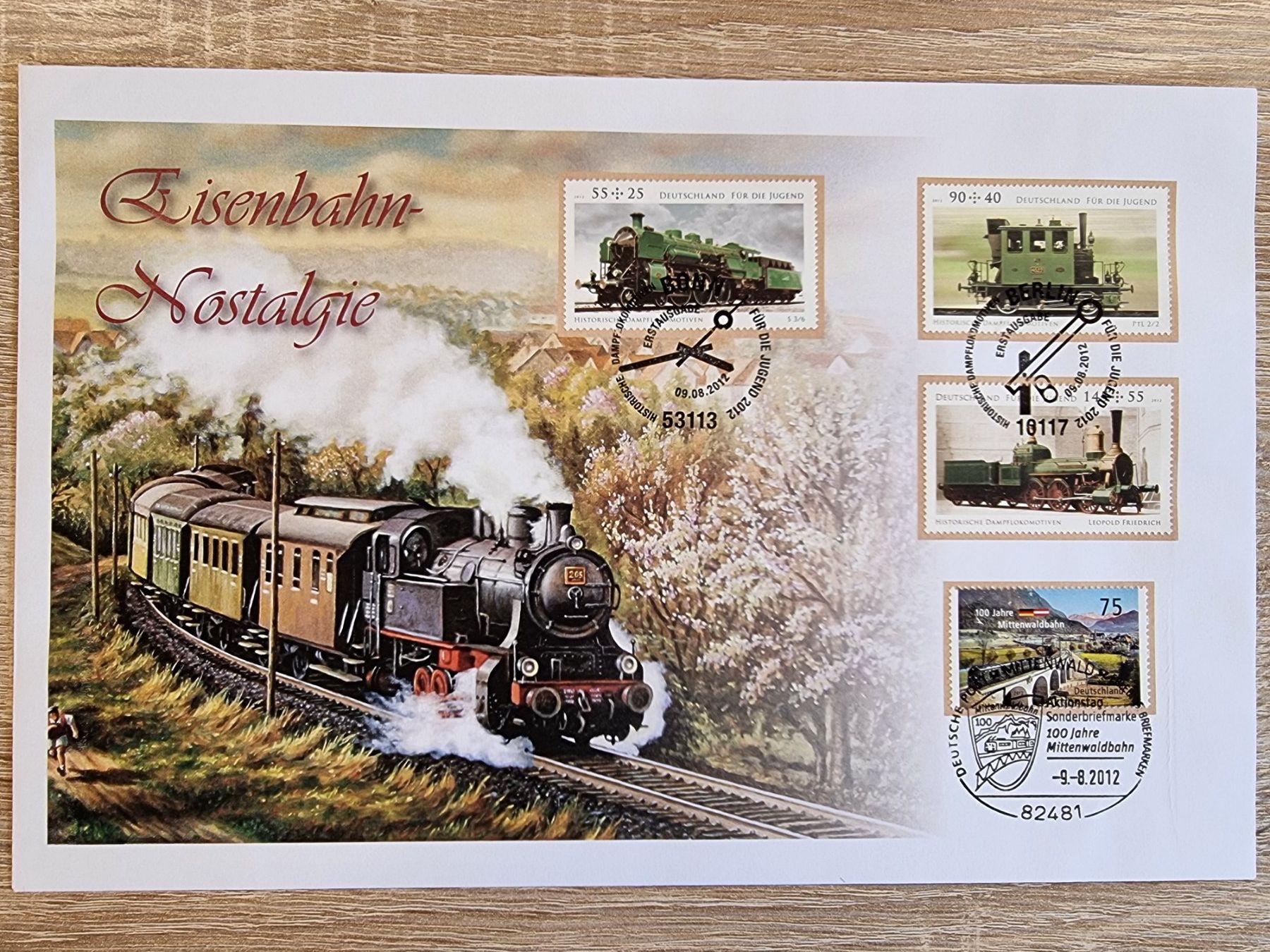 Tutti i francobolli: 1 Gross-FDC Eisenbahn-Nostalgie Deutschland 2012 – Usato da Buchen venduto da Jonny58