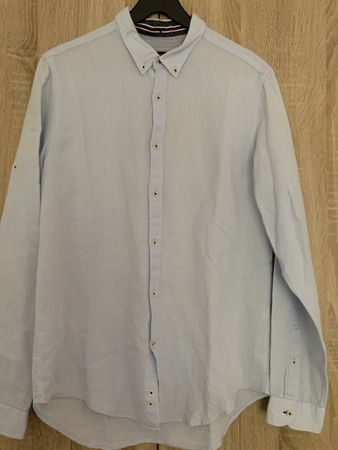 Zara Man Hemd GR M Chambray Baumwolle hellblau