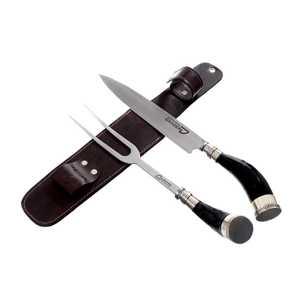 Bestecksets: Tranchierset mit Fleischmesser und Fleischgabel mit Kuhhorn – Neu und originalverpackt aus Arbedo von patagonialeatherrugs 4