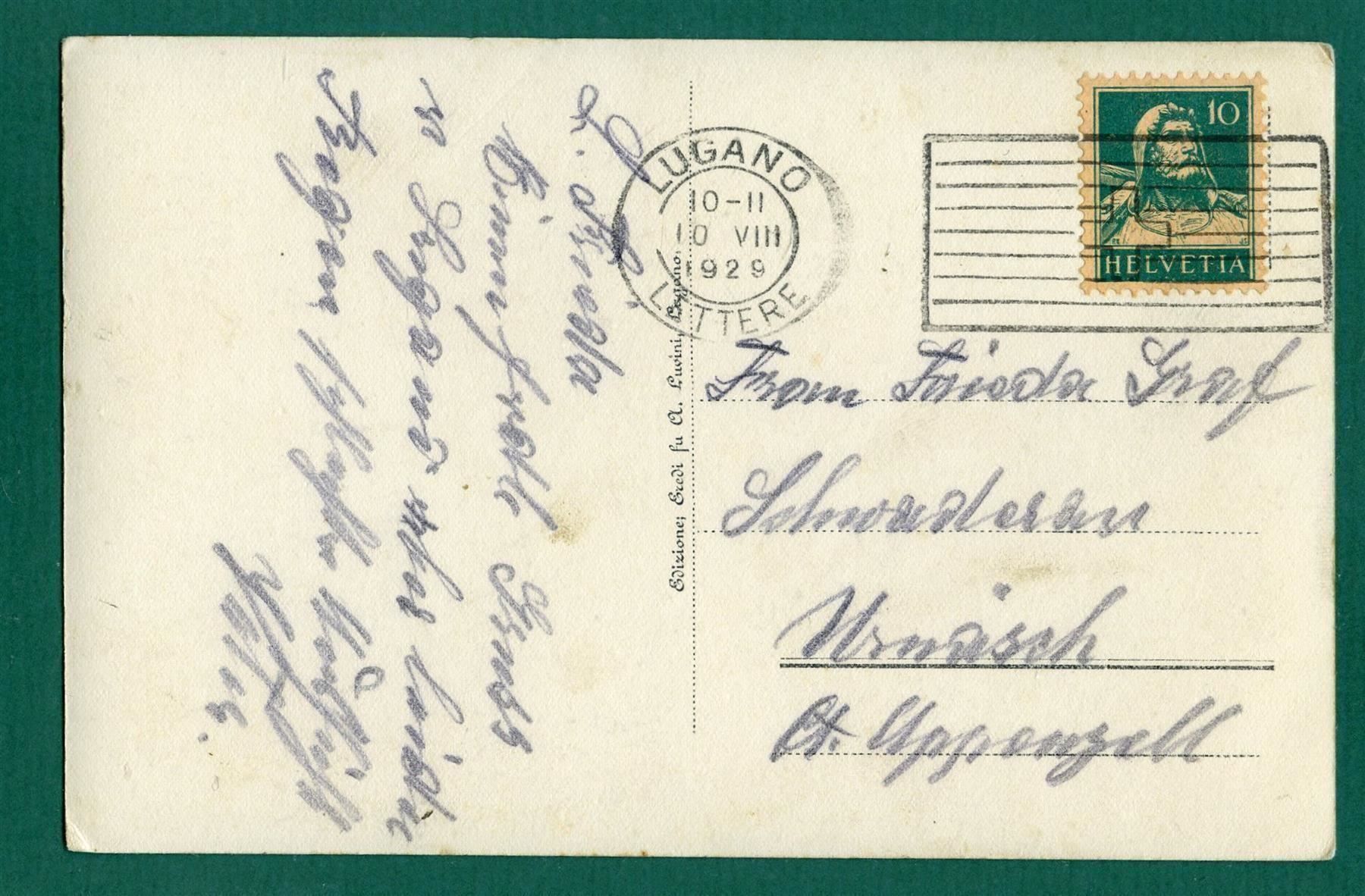 Cartoline postali: Lugano, Panorama e Giardino, gelaufen 1929 – Usato da Sargans venduto da Hausi1951 1