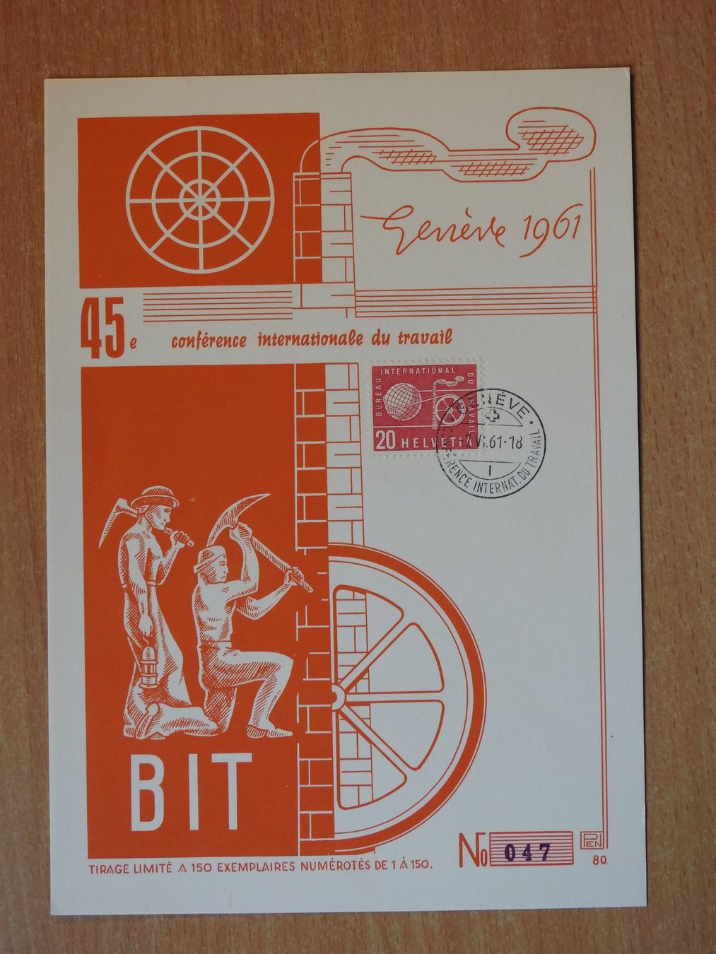 Tous les timbres: BIT 1961 Grosse Maximum Karte, Nummeriert mit Nr. 47 – D'occasion à Rain par Sterne13
