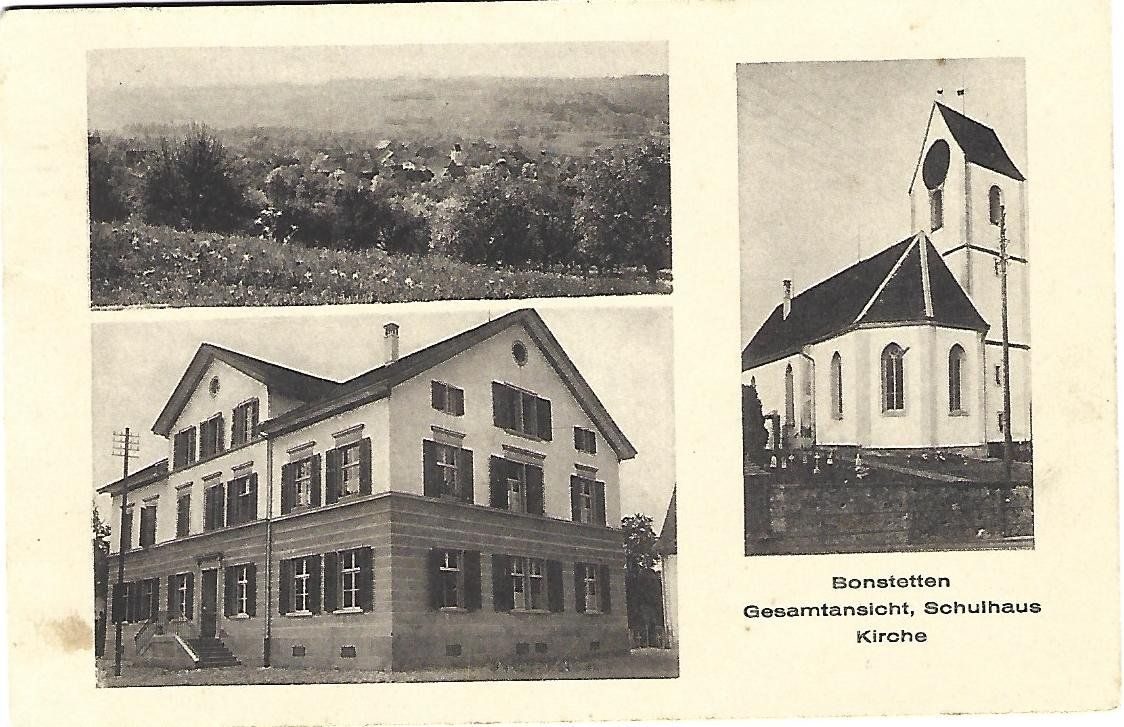 Ansichtskarten: Bonstetten Schulhaus Kirche 3-teilig – Gebraucht aus Wetzikon ZH von Brulu100