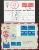 2 x Ballon Flugpost 1966 Ballonpost Oeschgen + Sion Mürren