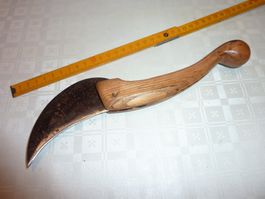 Vintage s.schönes HIPPE Sichel Messer kunstvoller Holzgriff