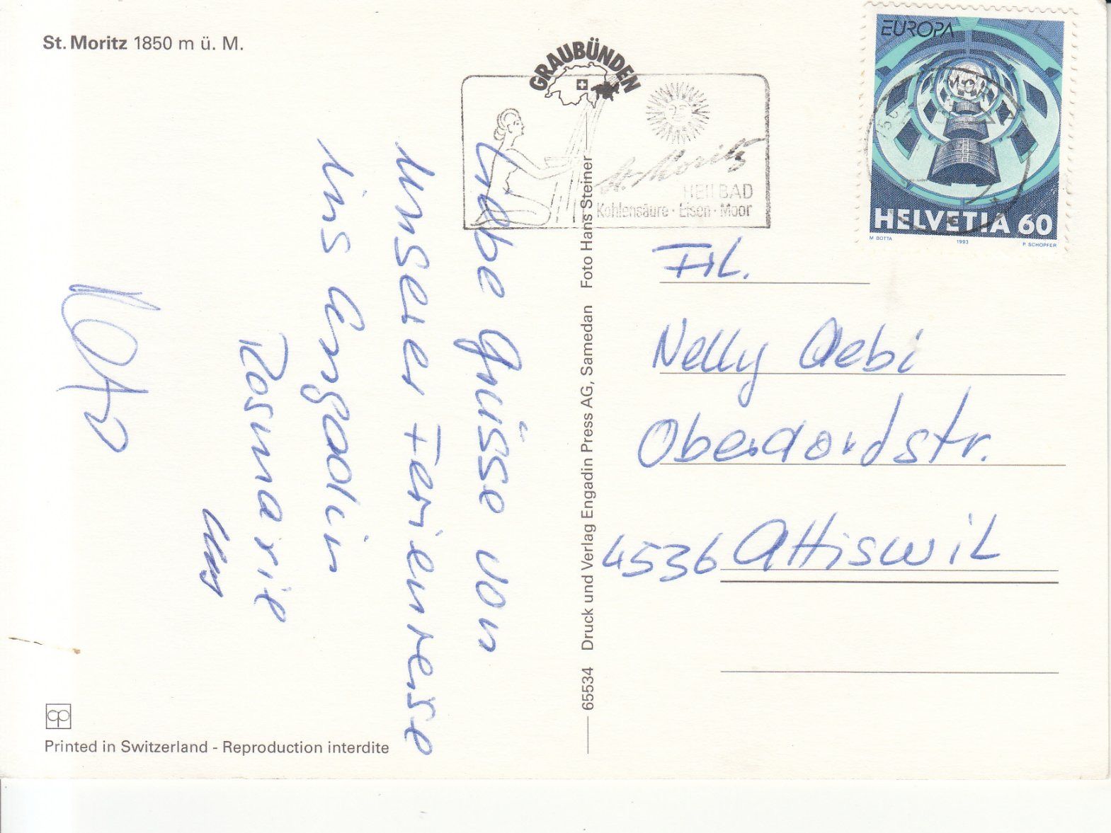 Cartoline postali: St. Moritz 1993 – Usato da Bürglen TG venduto da StampGraf 1