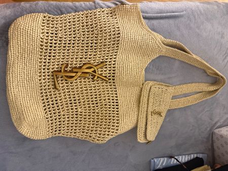 Tasche Stroh YSL beige mit Necessaire neuwertig
