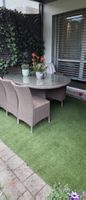 Gartentisch mit 4 Stühlen Rattangeflecht Glasplatte Hunn