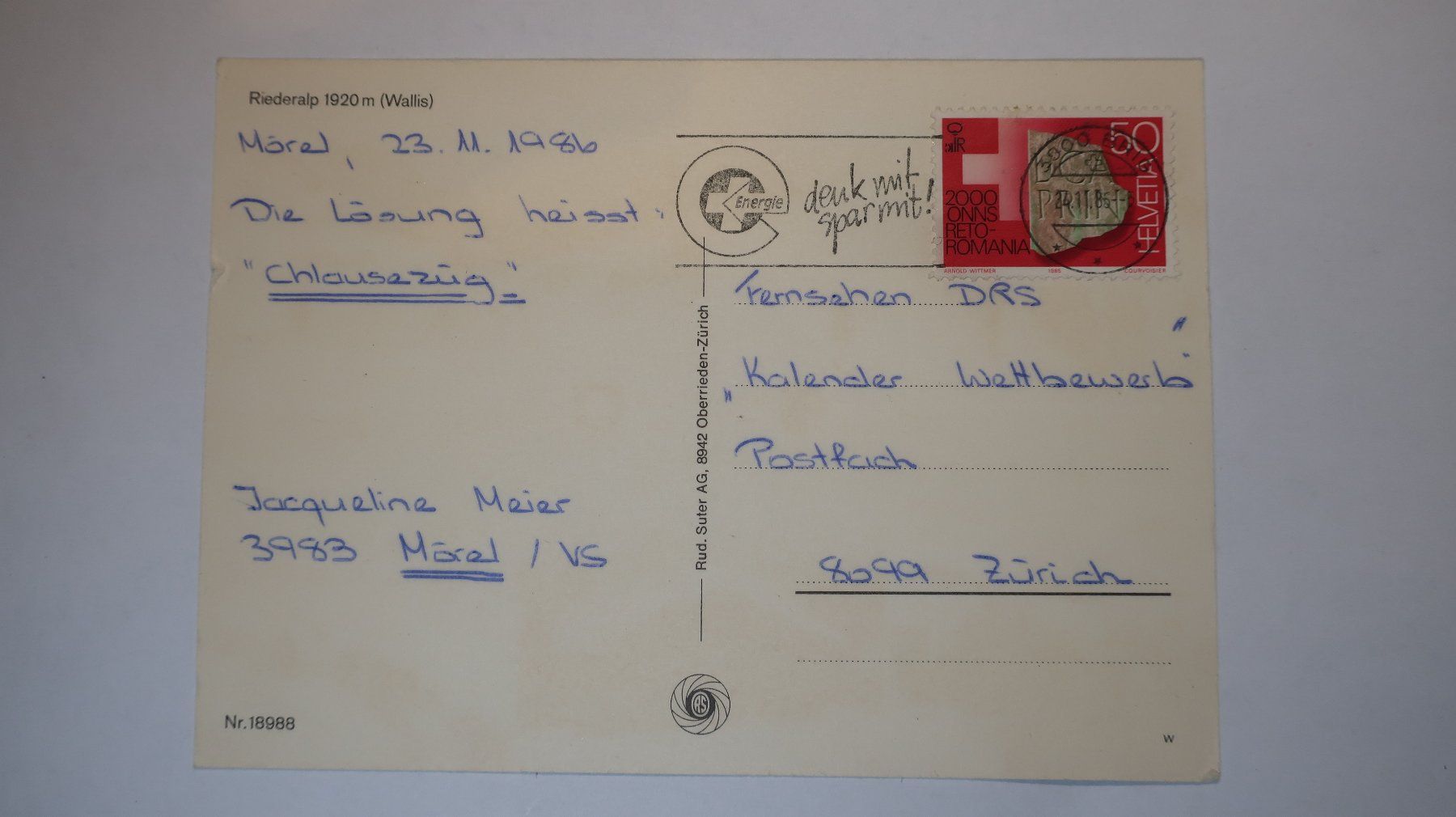 Ansichtskarten: Riederalp Wallis Multivues   1986 – Gebraucht aus Cormoret von Pascalll2001 6