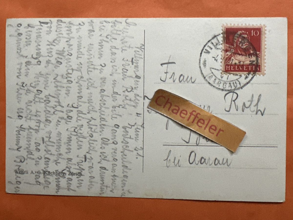 Ansichtskarten: 1921 Alte Postkarte Schweizer Kirche Nostalgie – Gebraucht aus Zürich von Chaeffeler 1
