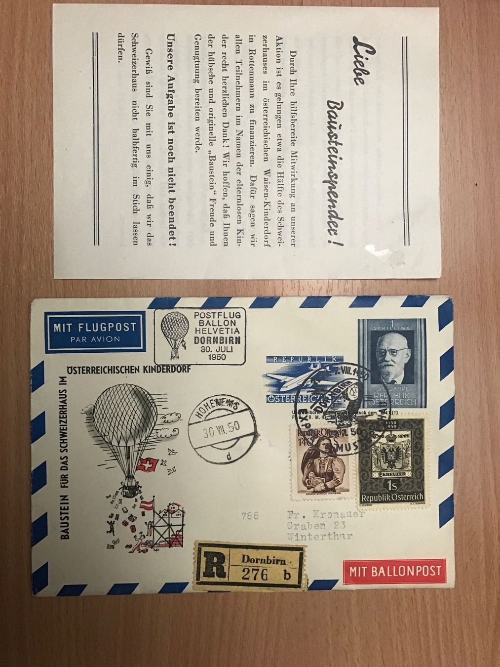 Tutti i francobolli: 1950 Ballonpost. Dornbirn na. Winterthur – Usato da stäfa venduto da brandy66