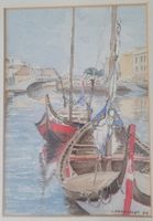 Peinture aquarelle bateaux signée J. Pourcelot 1986