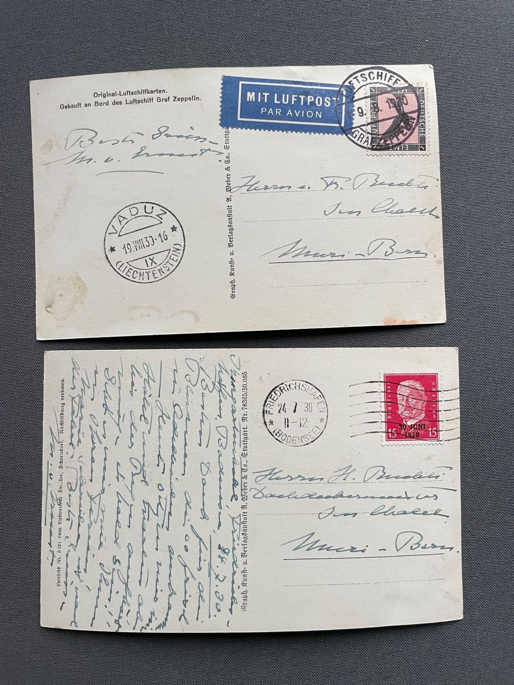 Cartoline postali: 2 antike Ansichtskarten mit Zeppelin aus 1930 – Usato da Winterthur venduto da Myrtillus 1