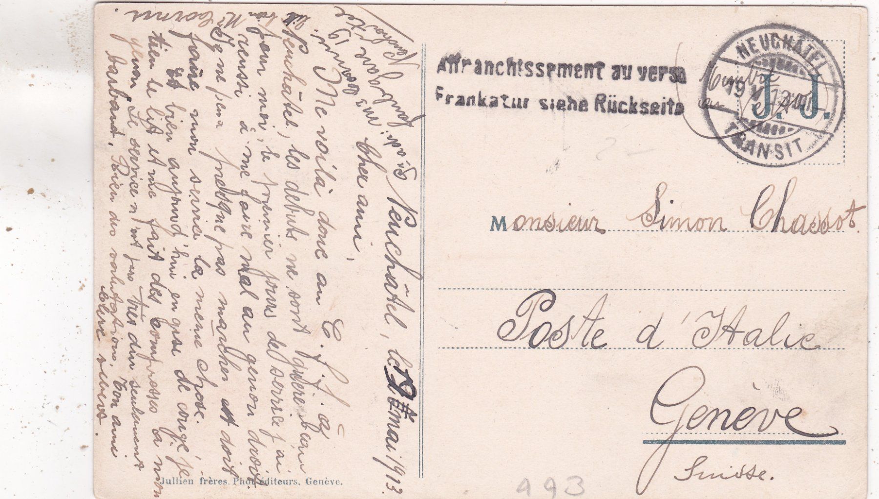 Cartoline postali: Neuchâtel Monument de la République 1913 – Usato da Herisau venduto da Lisegrat2008 1
