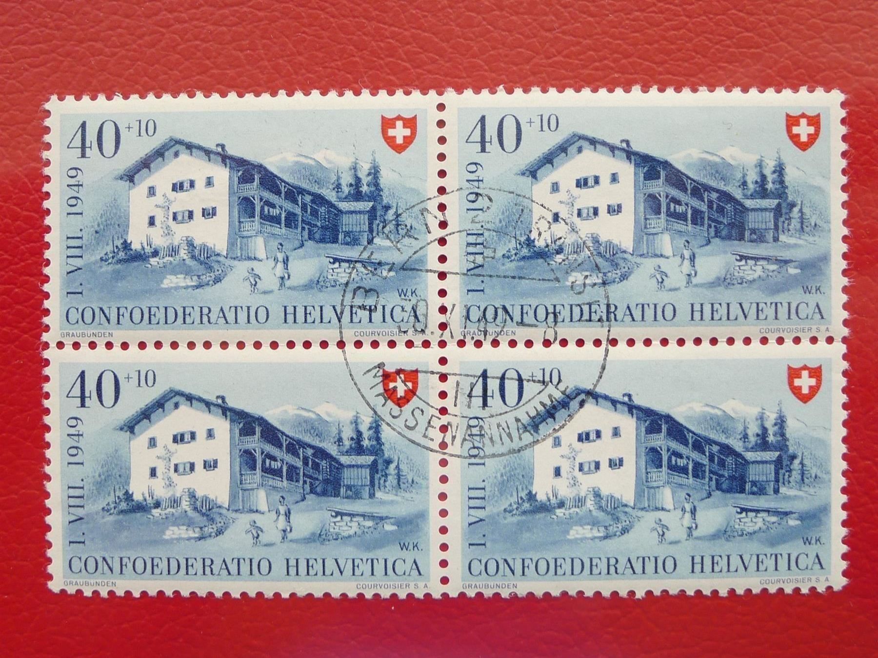 Tutti i francobolli: 1949: B45 Viererblock von BERN, Kat: 100.- – Usato da Sursee venduto da Luzernerraute