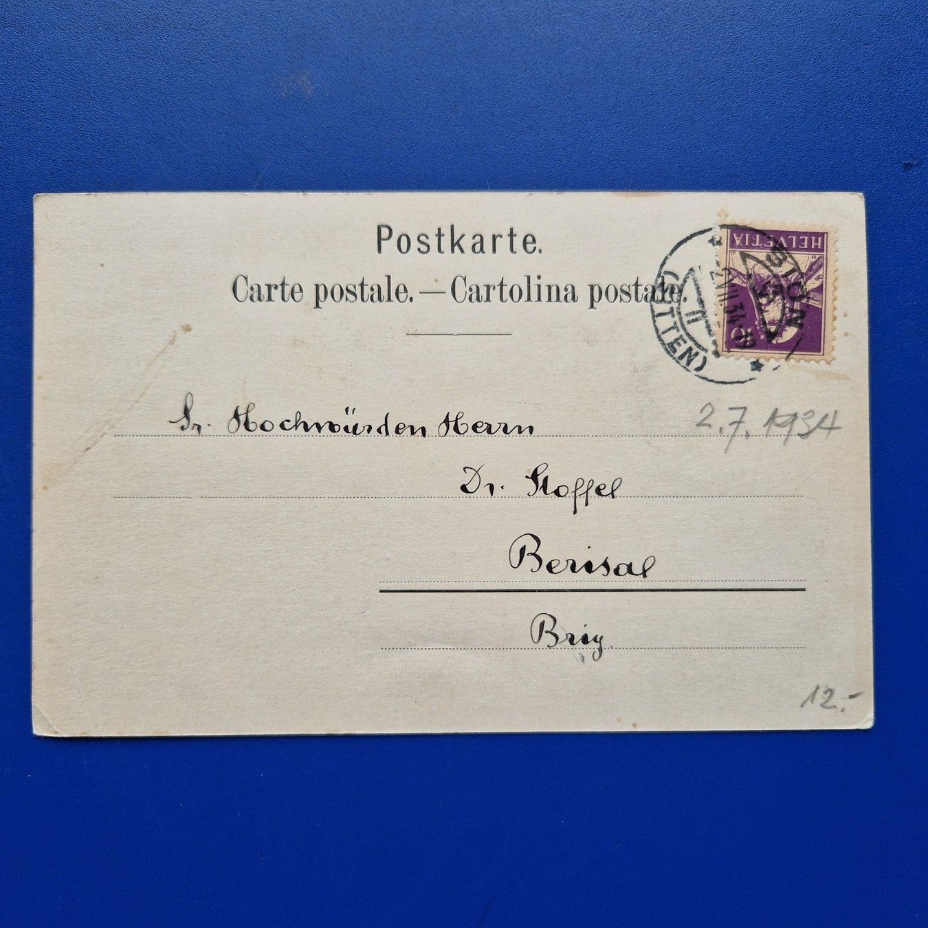 Cartoline postali: Sitten oder Brig VS   1934 – Usato da Flums venduto da Guscha1 1
