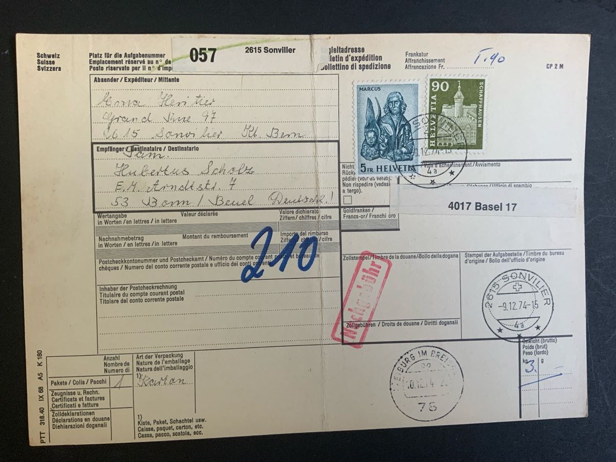 Tutti i francobolli: Sonvilier.   Briefmarken – Usato da Binningen venduto da chr_cr5n