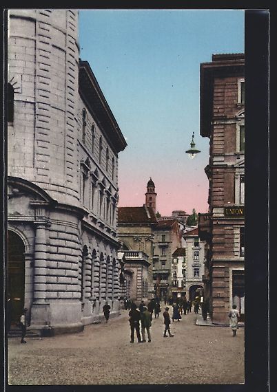 Cartoline postali: Lugano, Palazzo postale e via Peri, Stra – Usato da Berlin venduto da bartko-reher
