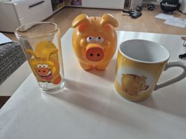 Sparschwein, Tasse & Glas mit Schweinchen-Motiv - Set!Miggi
