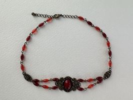 Elegante Vintage Antike Halskette mit rostfarbene Perlen
