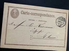 Carte - correspondance 5 Rp 1874 Schaffhausen - St. Imier  .