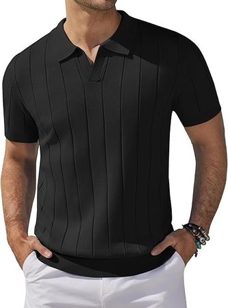 Herren Strick Poloshirt Kurzarm V-Ausschnitt
