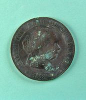 5 Centimos de Escudo Spanien, Isabel II, 1868, Kupfer
