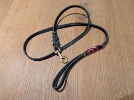 Lederleine schwarz pink geflochten, neu, handmade