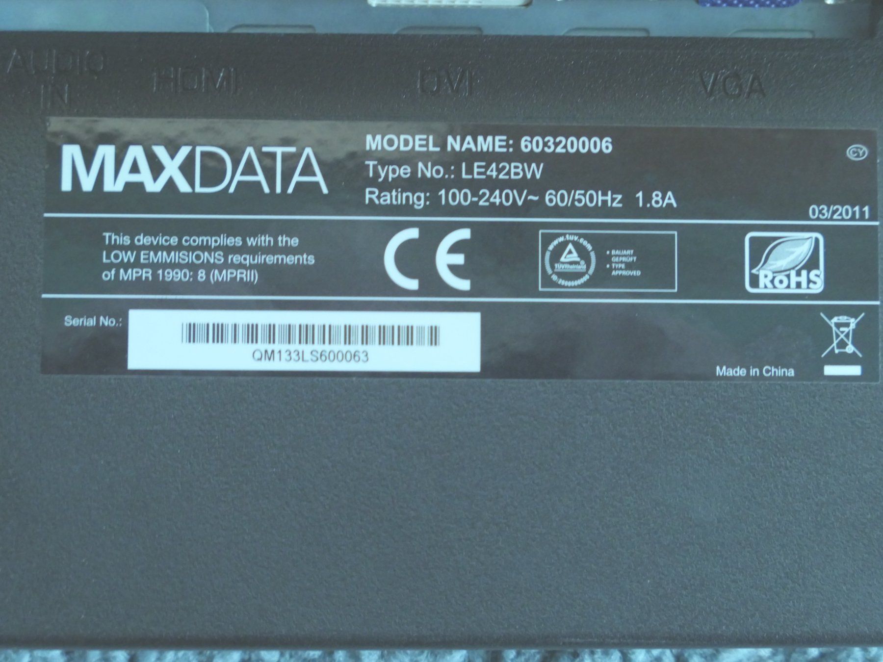 Monitor: MAXDATA LCD-Monitor 60320006 LE42BW – Usato da Münchenstein venduto da VSPBL-Verkauf 6