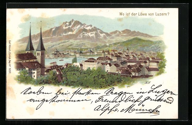 Cartoline postali: Litho Luzern, Wo ist der Löwe von Luzer – Usato da Berlin venduto da bartko-reher