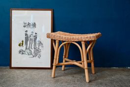 Ottoman rotin osier bohème années 70